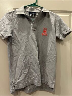 Psycho Bunny Kids Gray Polo with Red Bunny Logo